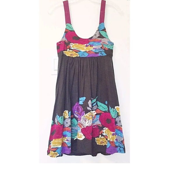 AMERICAN RAG Sz XS Black/Floral Watercolors Slvlss - Picture 2 of 5